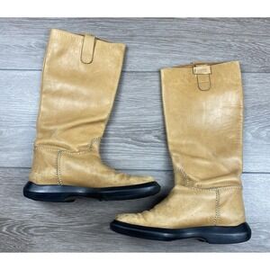 Tods Women's Pull On Leather Mid Calf Boots Brown Size 8.5